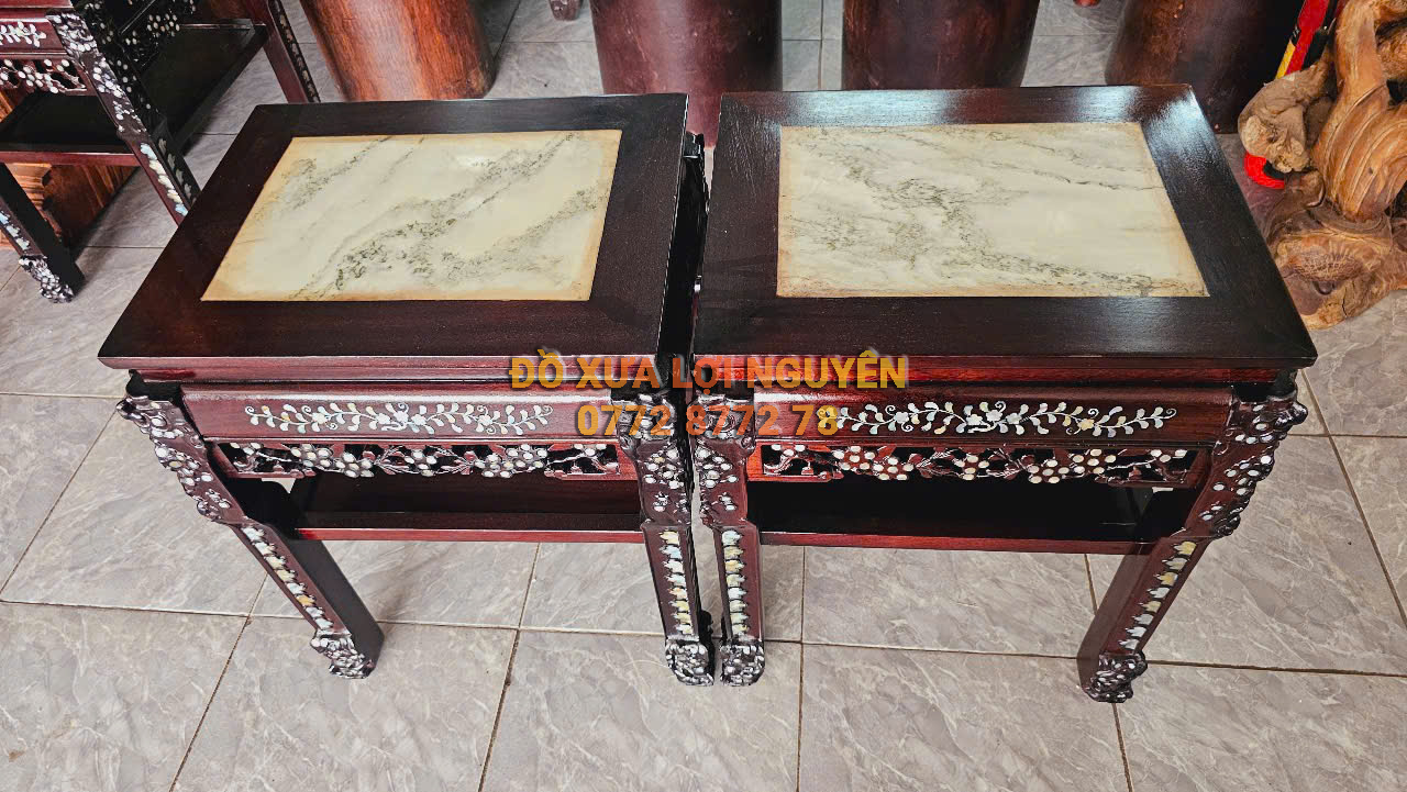 Đôn gỗ gõ mật cẩn ốc, mặt đá tàu