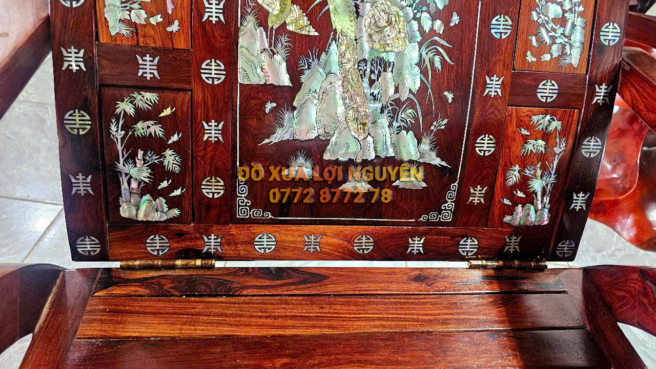 Ghế đu đưa gỗ cẩm lai cẩn ốc Singapore