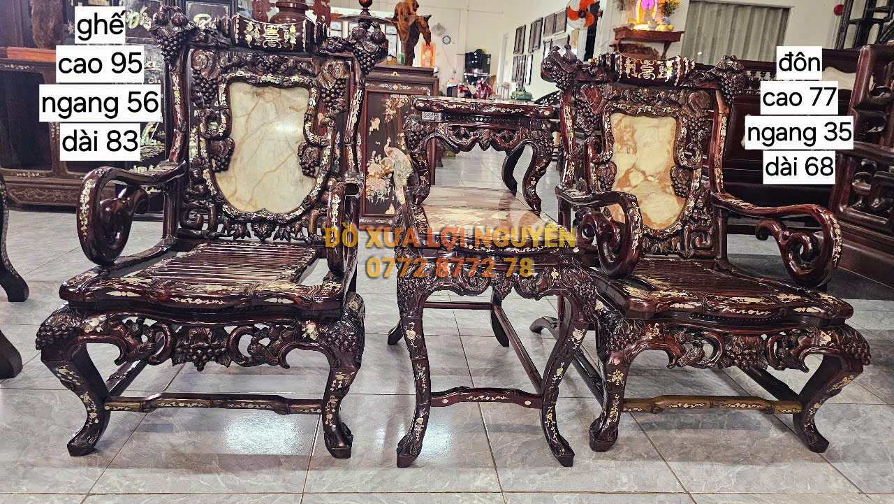 Bộ 3 món ghế thư giãn, Gỗ gõ mật chuẩn xưa