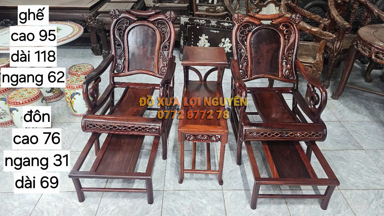 Bộ 3 món ghế thư giãn, gỗ cẩm lai