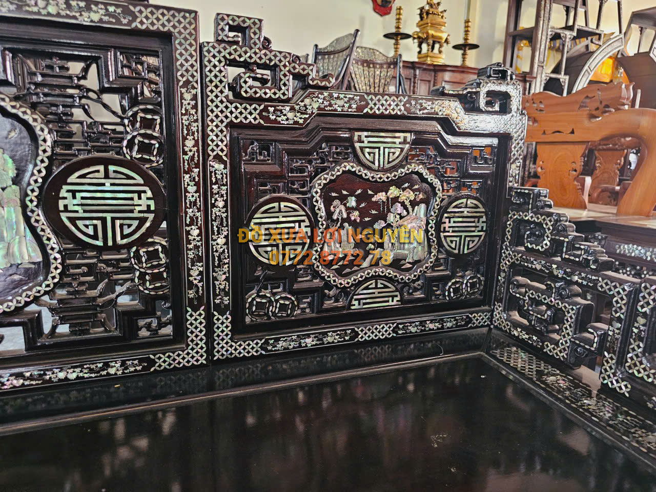 Sạp tam thành tích cổ đồ khảm ốc Singapore