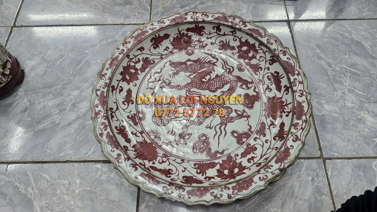 Dĩa gốm tàu men huyết hồng vip