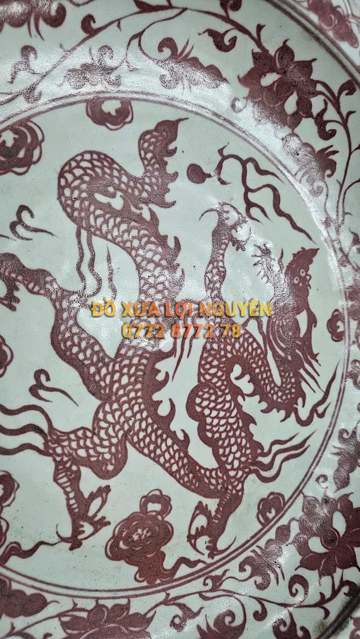 Dĩa gốm tàu men huyết hồng vip