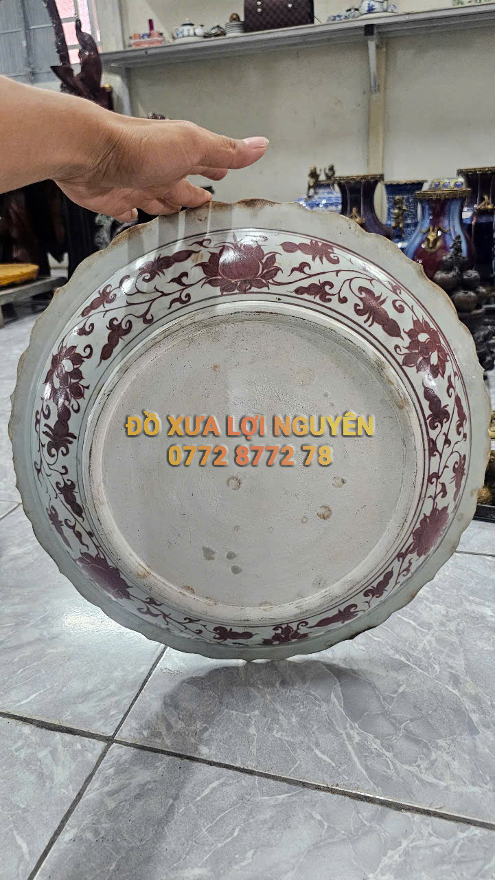 Dĩa gốm tàu men huyết hồng vip