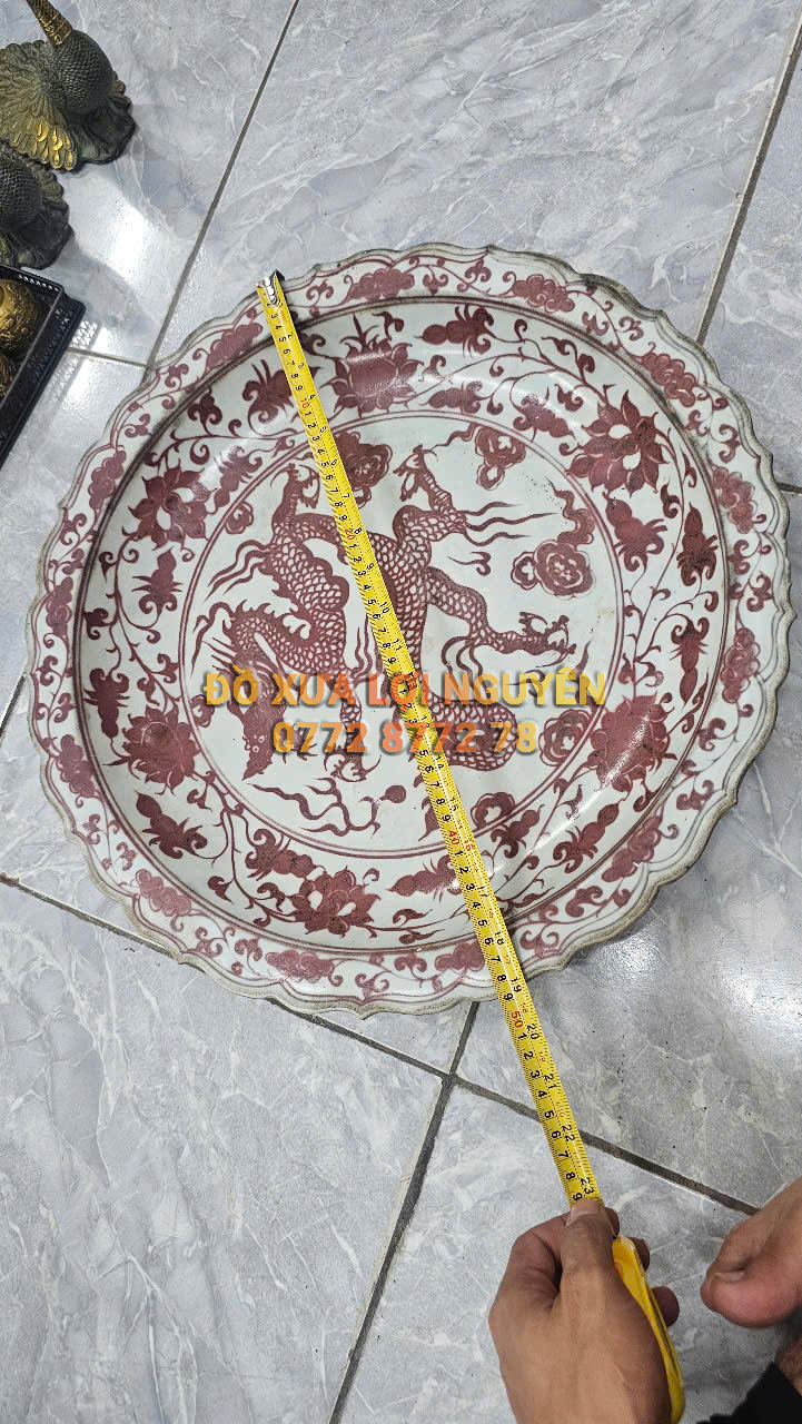 Dĩa gốm tàu men huyết hồng vip