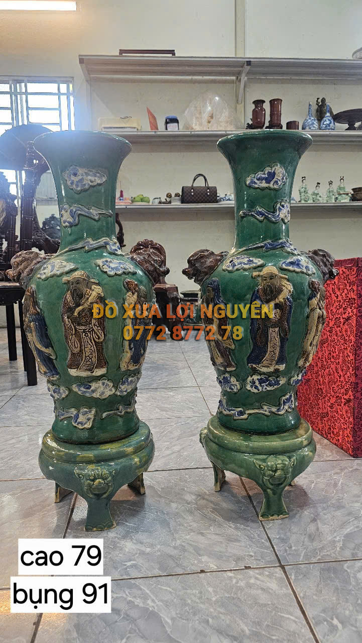 Cặp bình PHÚC - LỘC - THỌ, gốm biên hoà