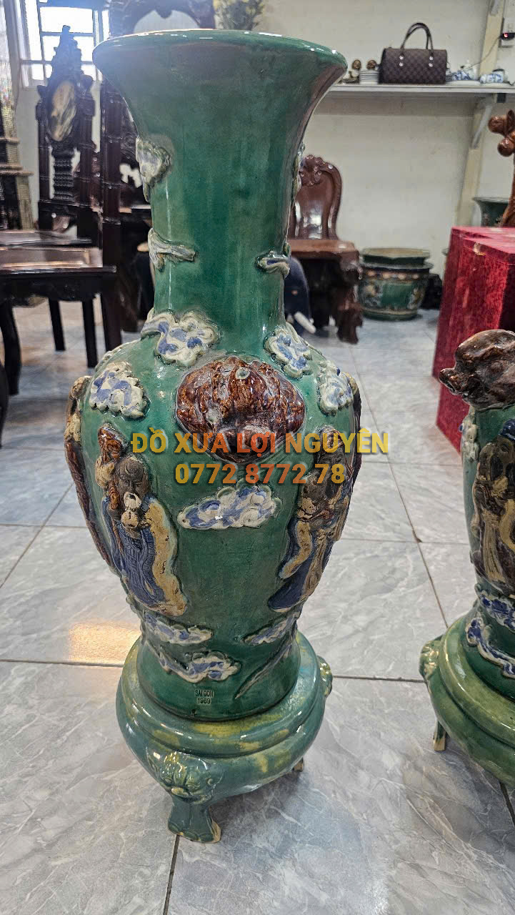 Cặp bình PHÚC - LỘC - THỌ, gốm biên hoà