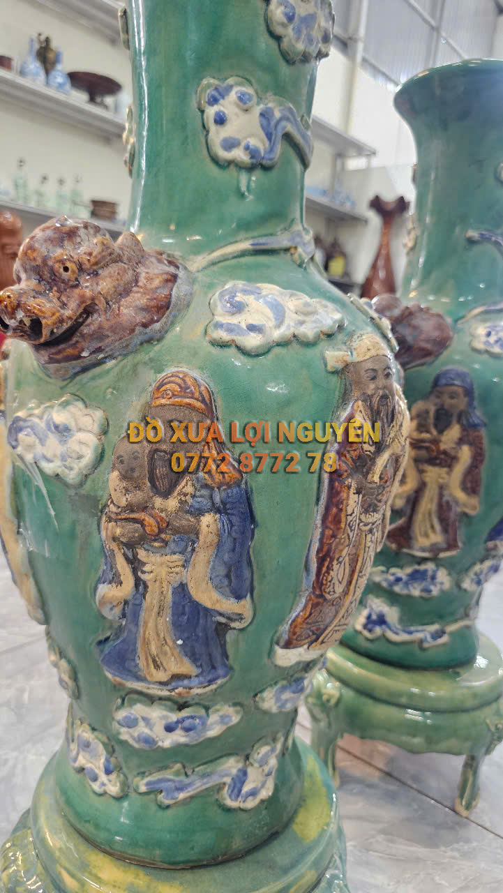 Cặp bình PHÚC - LỘC - THỌ, gốm biên hoà