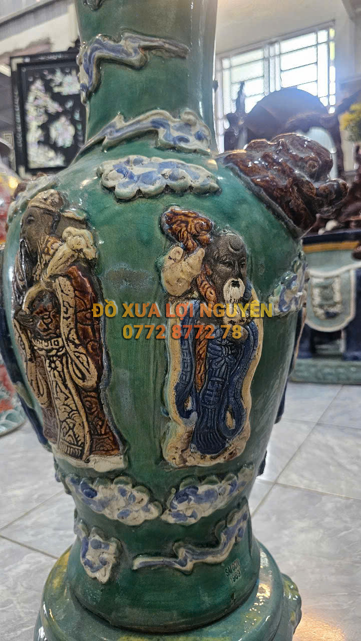 Cặp bình PHÚC - LỘC - THỌ, gốm biên hoà