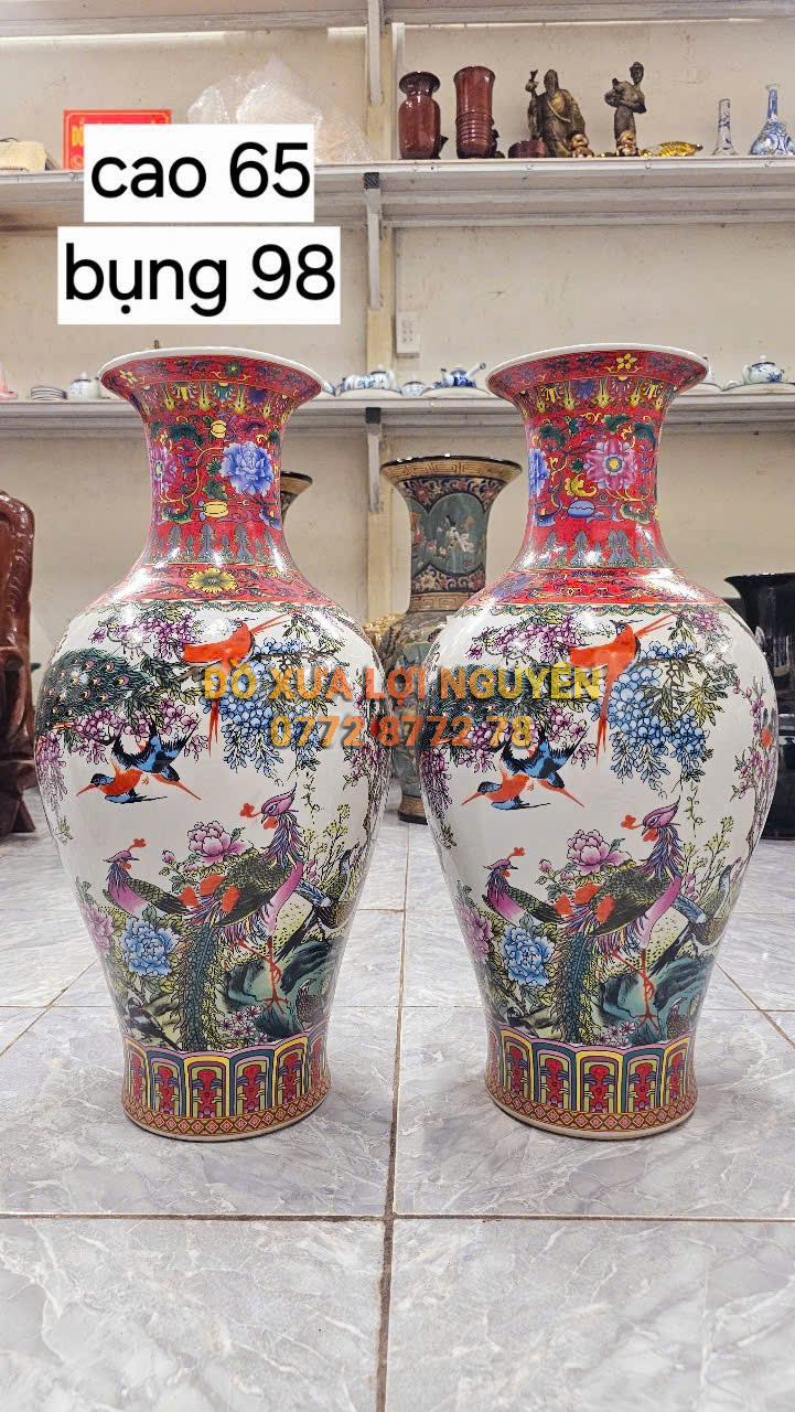 Cặp bình chim hoa. Gốm tàu