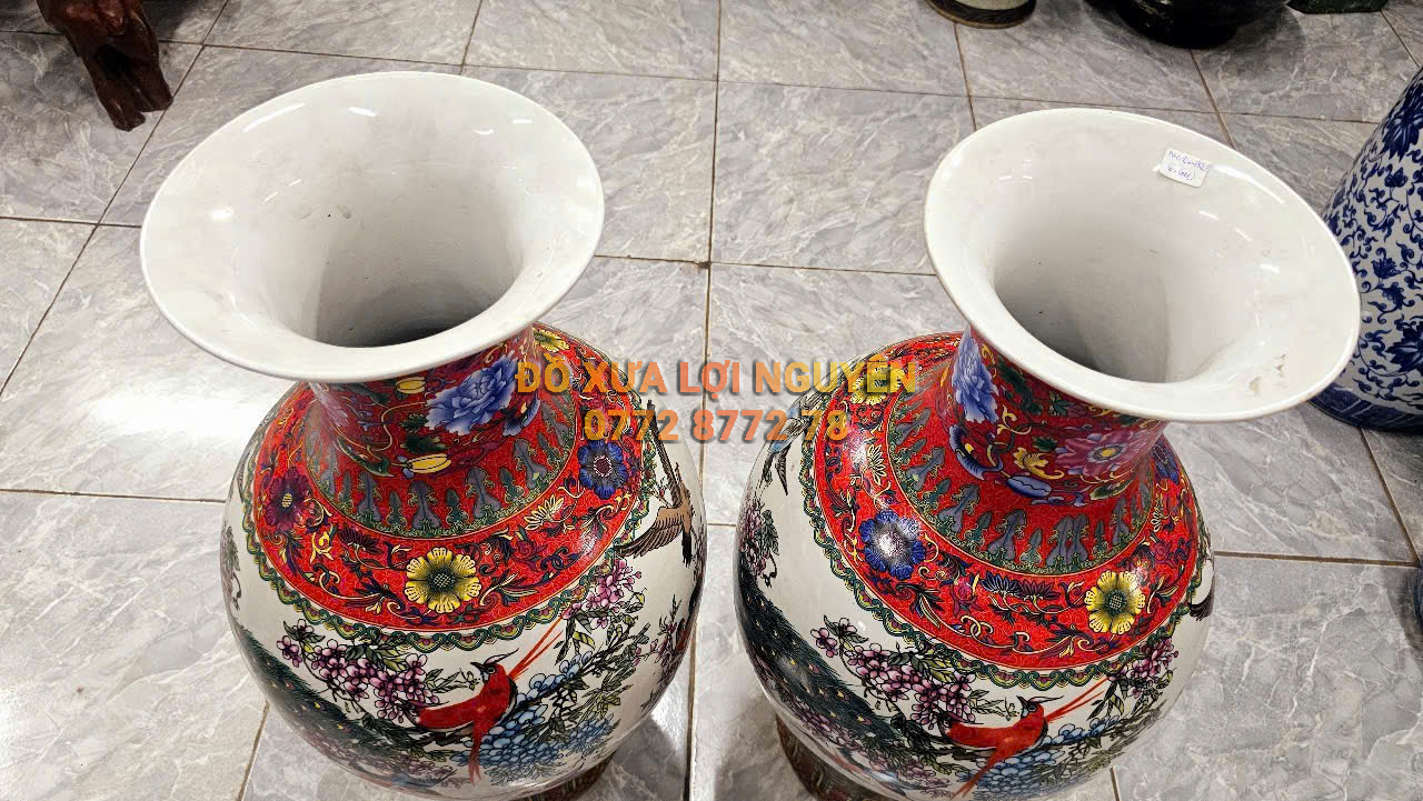 Cặp bình chim hoa. Gốm tàu