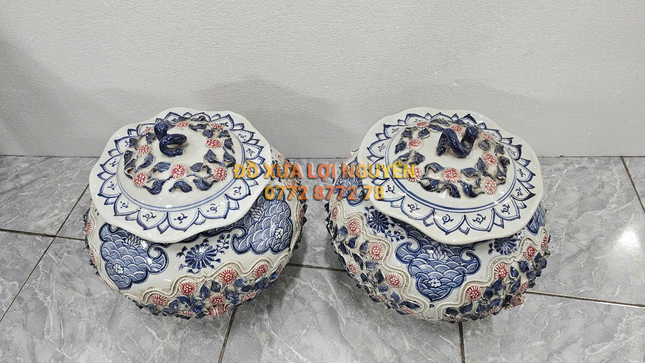 Cặp choé hoa cúc gốm tàu