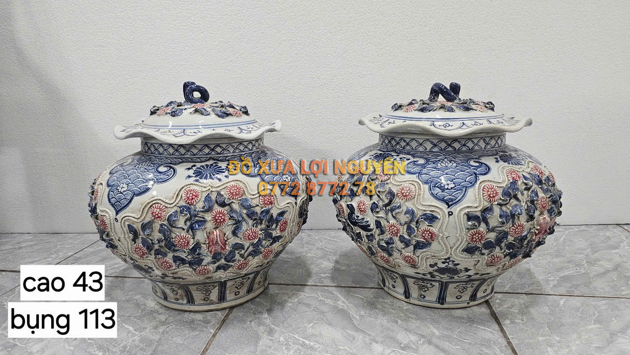 Cặp choé hoa cúc gốm tàu