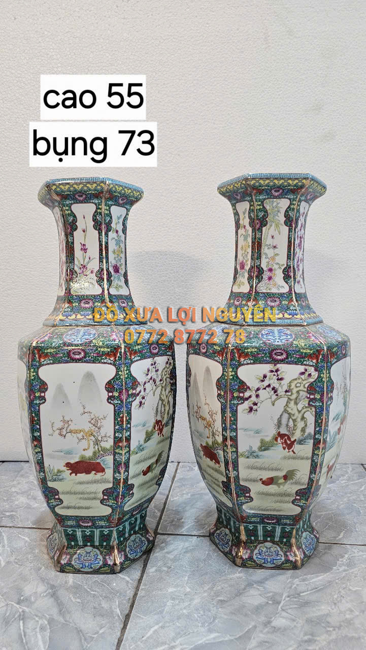 Cặp bình lục giác, gốm tàu