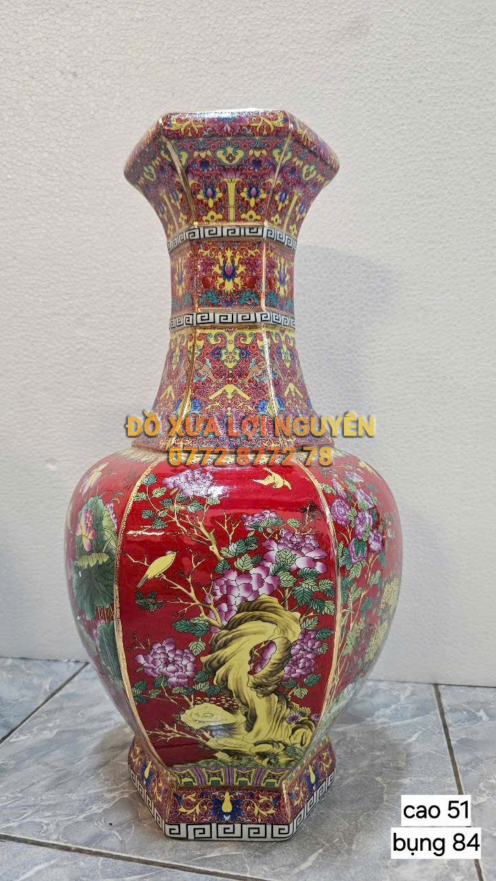 Cặp bình lục giác, gốm tàu