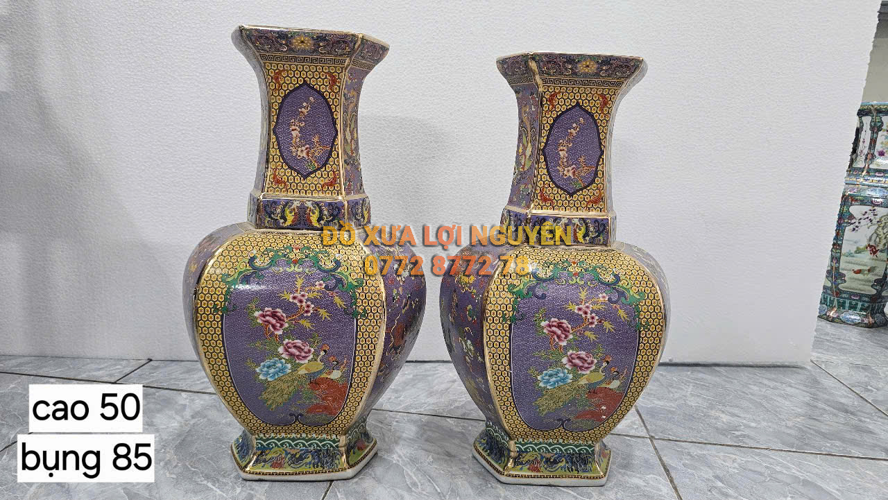 Cặp bình men gấm, gốm tàu