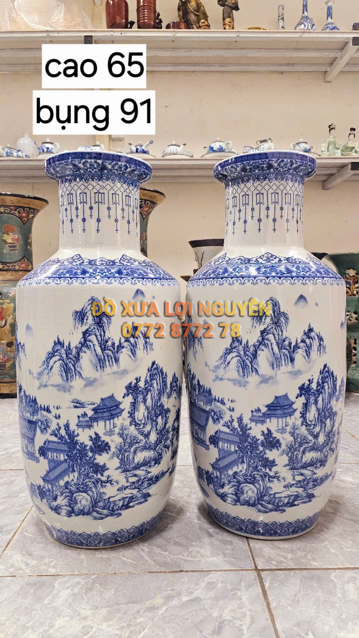 Cặp bình sơn thủy, gốm tàu