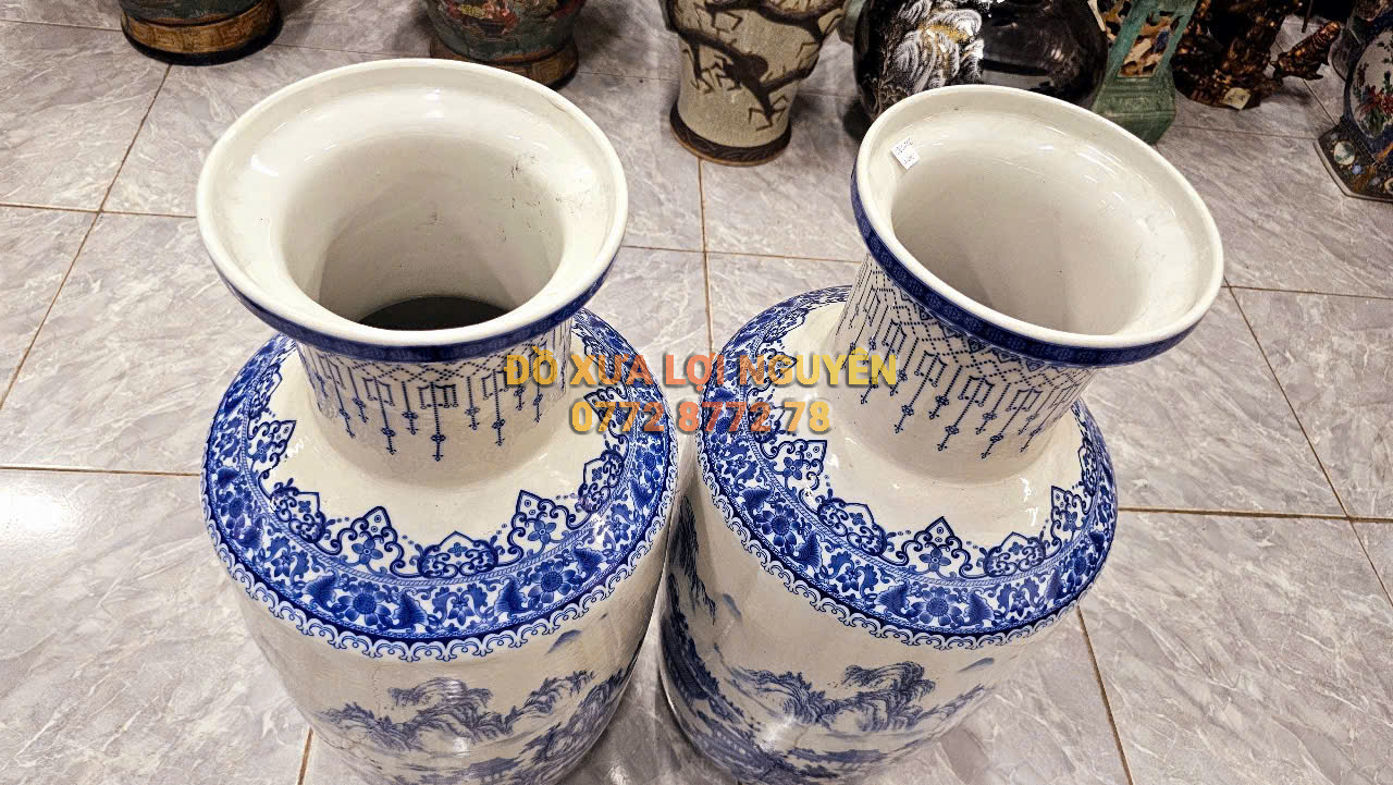 Cặp bình sơn thủy, gốm tàu