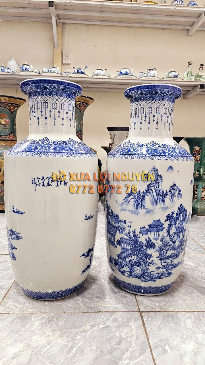 Cặp bình sơn thủy, gốm tàu