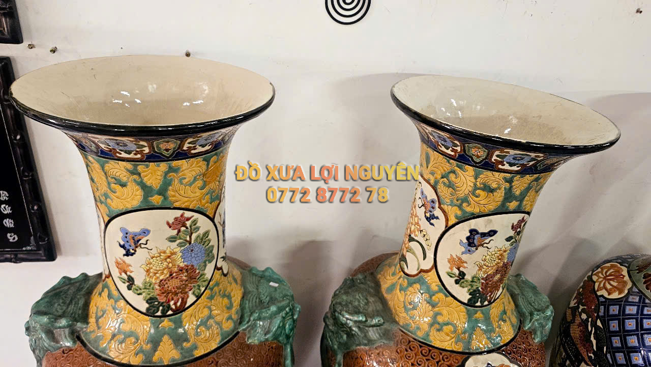 Cặp lộc bình cao to, tích vinh quy bái tổ, gốm biên hoà