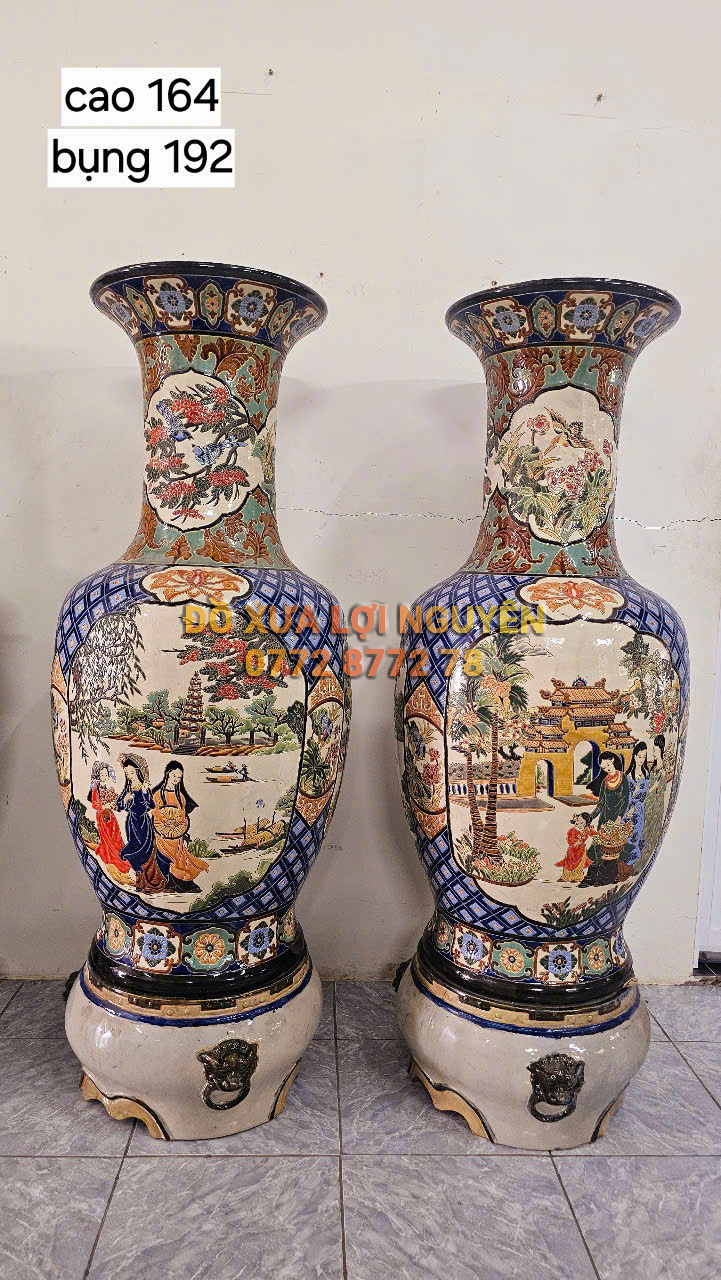 Cặp lộc bình cao to, cô gái 3 miền, gốm biên hoà