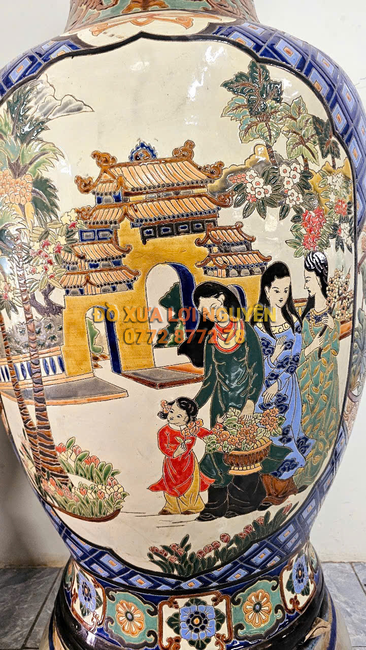 Cặp lộc bình cao to, cô gái 3 miền, gốm biên hoà