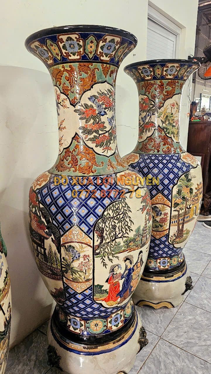 Cặp lộc bình cao to, cô gái 3 miền, gốm biên hoà