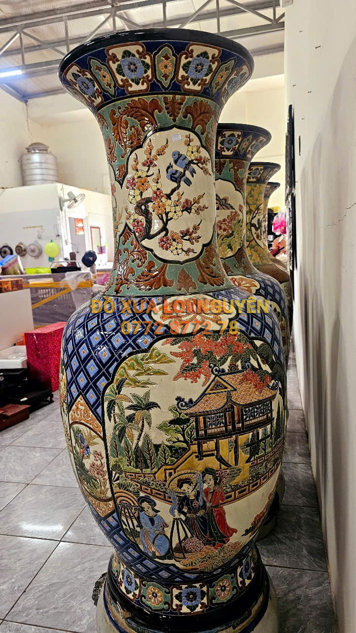 Cặp lộc bình cao to, cô gái 3 miền, gốm biên hoà