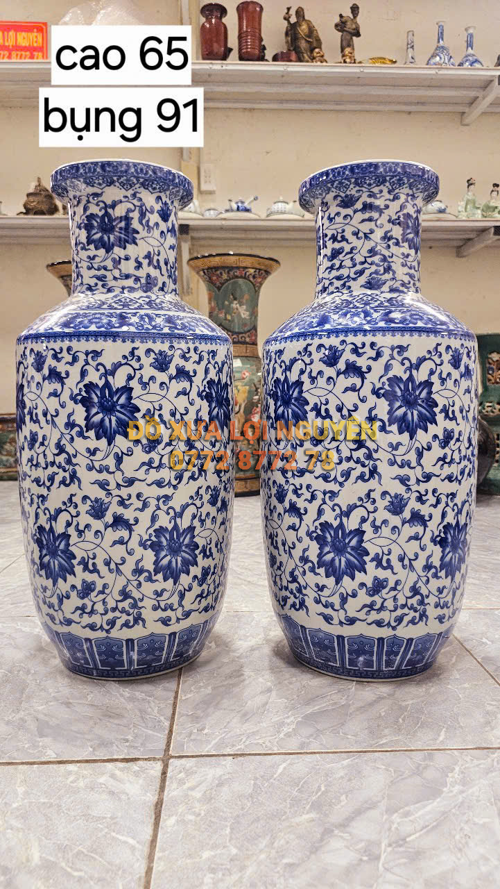 Cặp bình vẽ cúc dây, gốm tàu