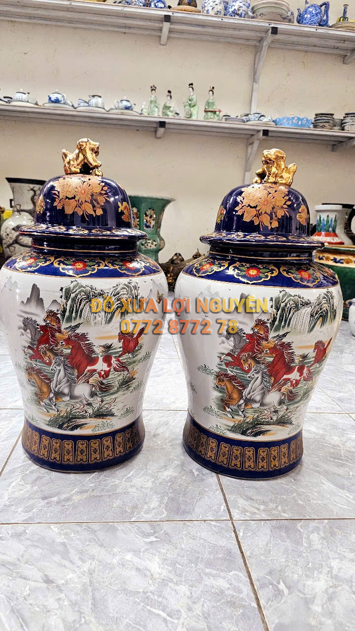Cặp bình tích mã đáo thành công, gốm tàu