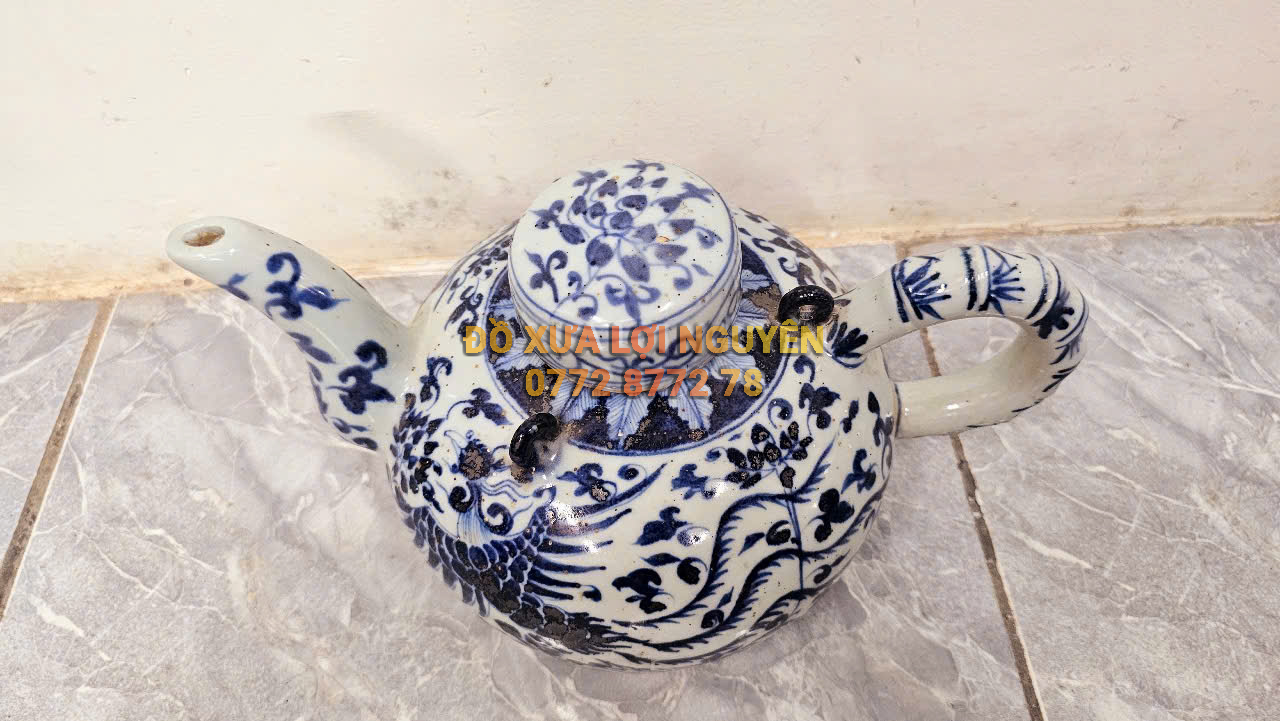 Ấm gốm tàu xưa men lam