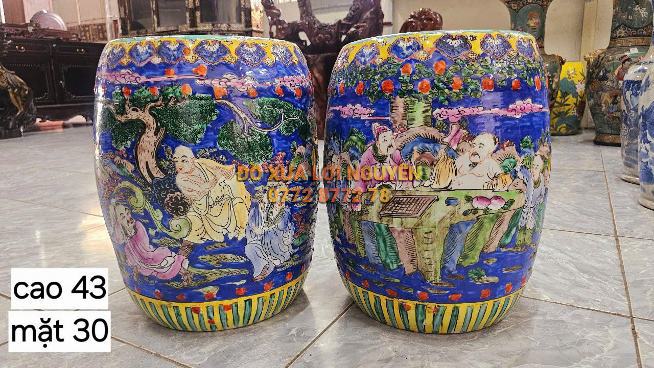 Cặp đôn tích la hán, gốm tàu