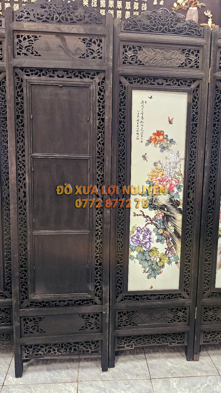 Bình phong gốm tàu xưa khung gỗ