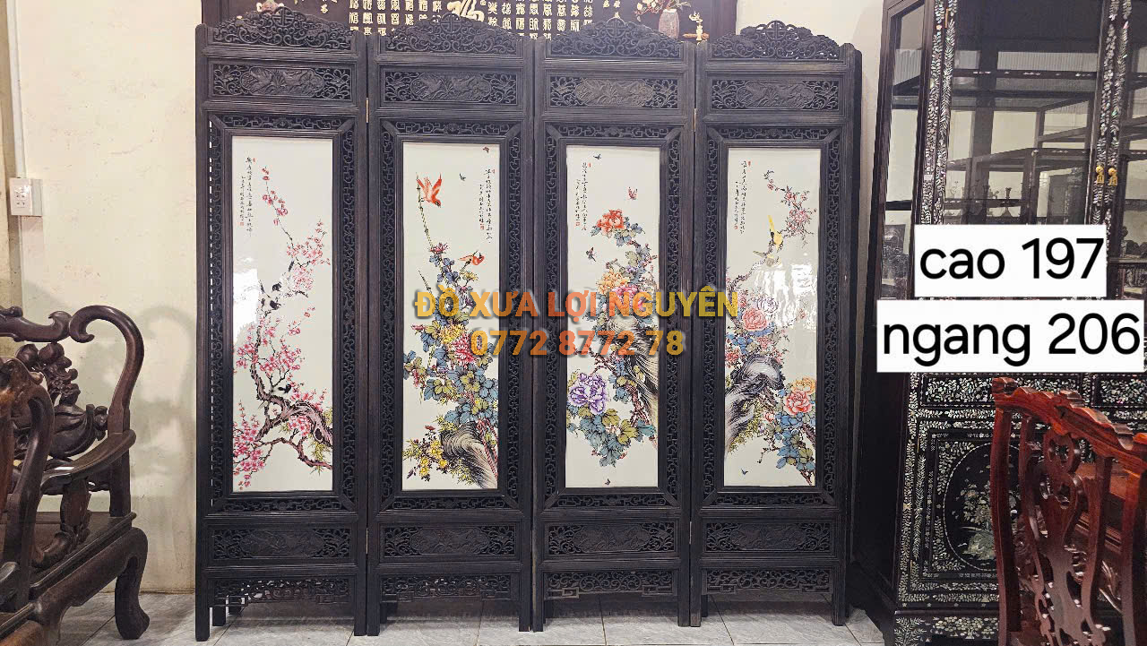 Bình phong gốm tàu xưa khung gỗ