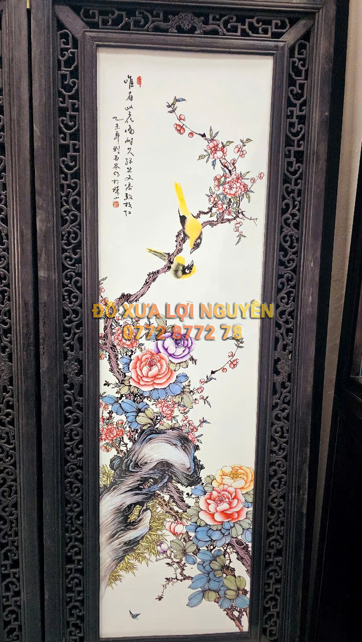 Bình phong gốm tàu xưa khung gỗ