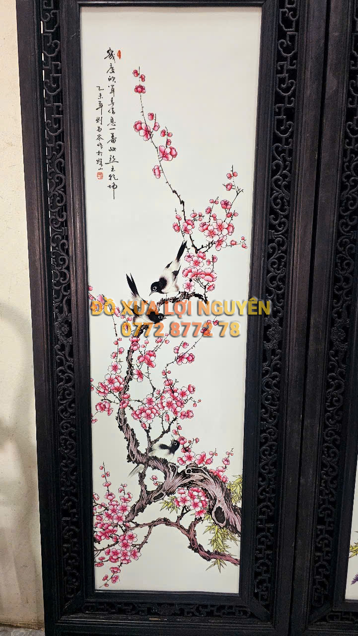 Bình phong gốm tàu xưa khung gỗ