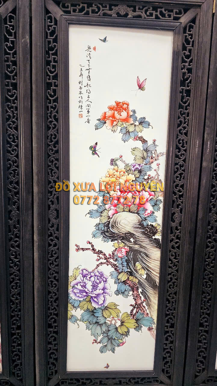 Bình phong gốm tàu xưa khung gỗ