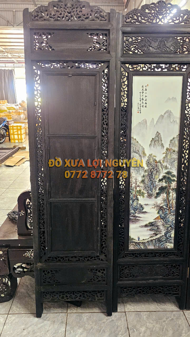 Bình phong gốm tàu xưa khung gỗ