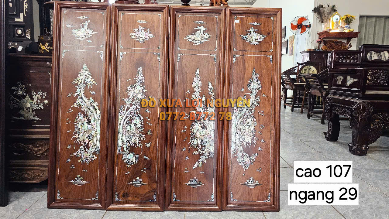 Tranh tứ quý, gỗ hương ta