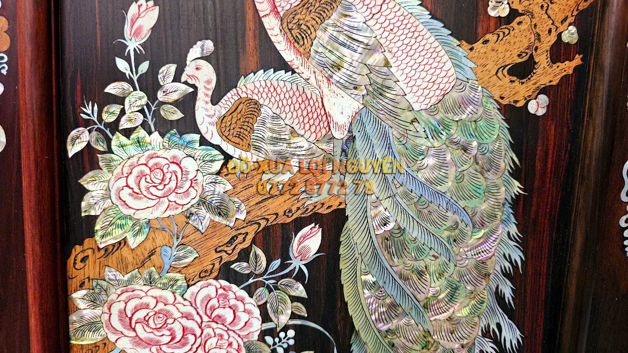 Tranh gỗ trắc ta. Tích phu thê viên mãn