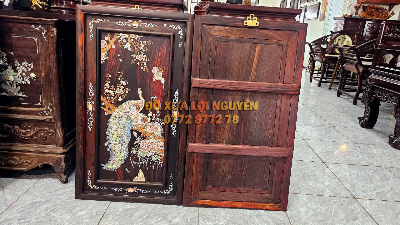 Tranh gỗ trắc ta. Tích phu thê viên mãn