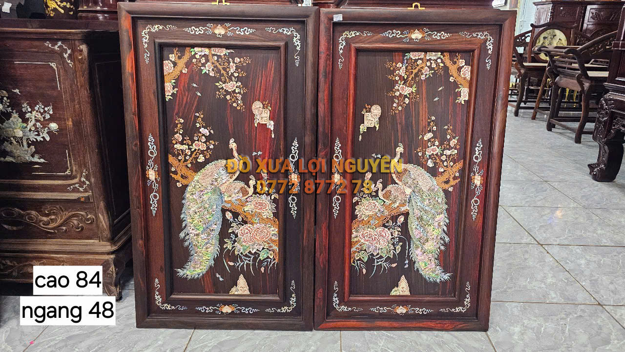 Tranh gỗ trắc ta. Tích phu thê viên mãn