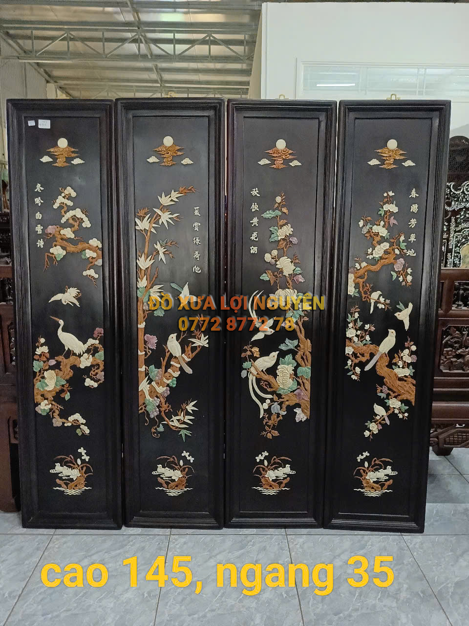 Tranh tứ quý gỗ trắc ta Vip