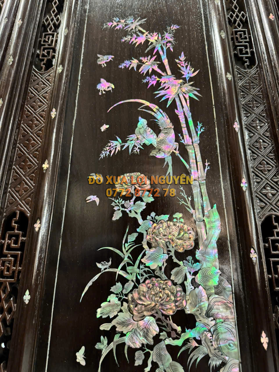 Tranh tứ quý gỗ gõ mật, cẩn ốc Singapore