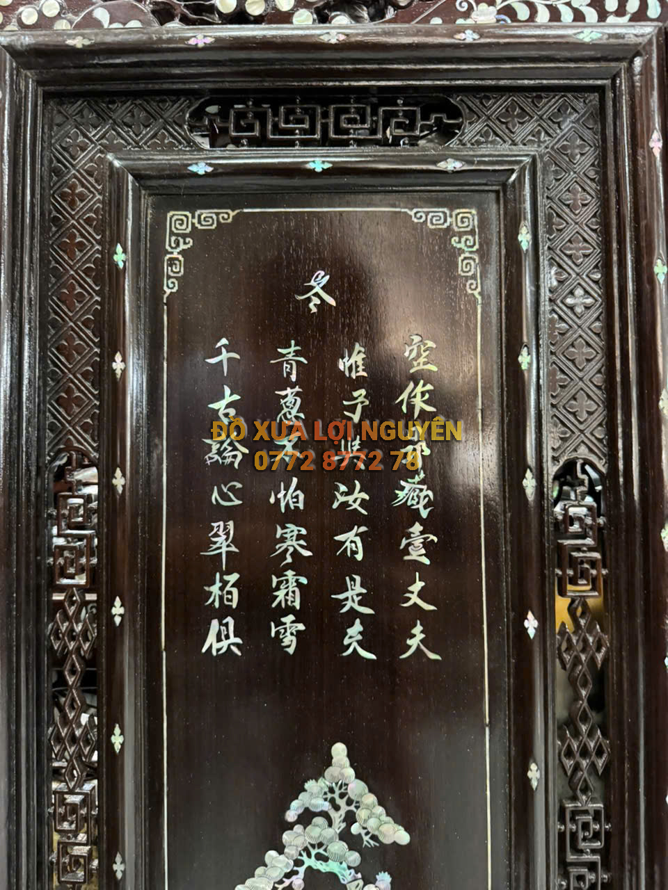 Tranh tứ quý gỗ gõ mật, cẩn ốc Singapore