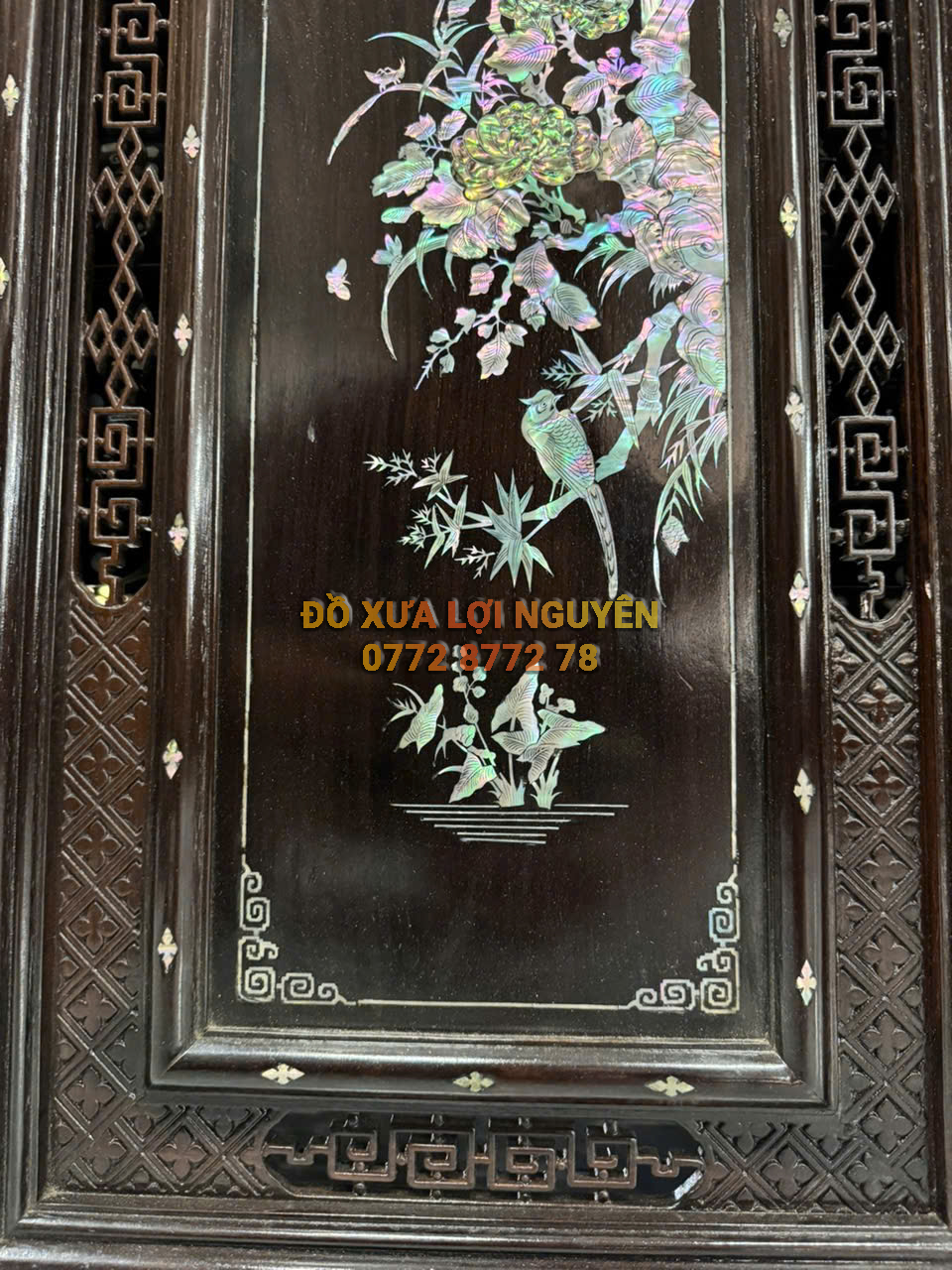 Tranh tứ quý gỗ gõ mật, cẩn ốc Singapore