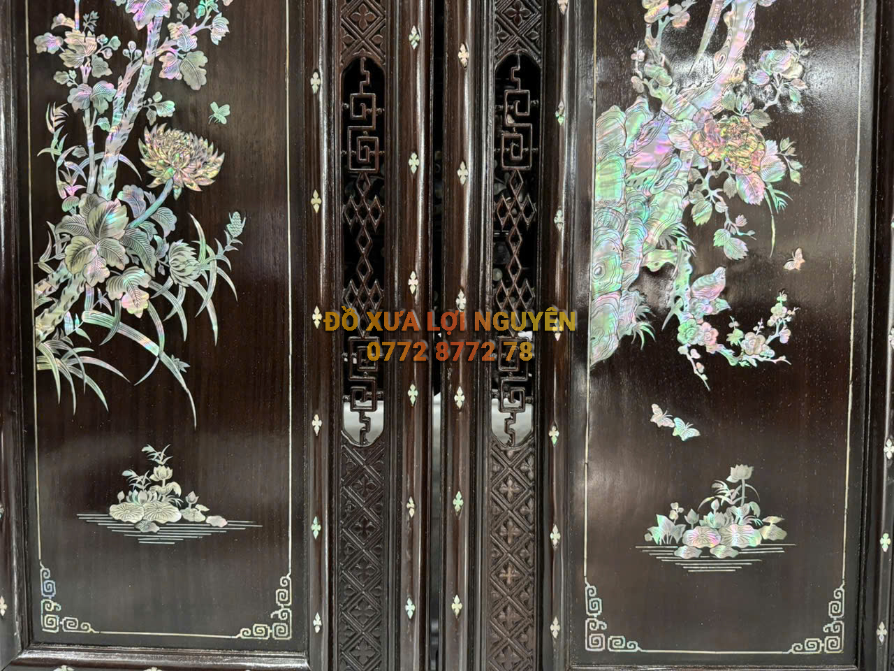 Tranh tứ quý gỗ gõ mật, cẩn ốc Singapore