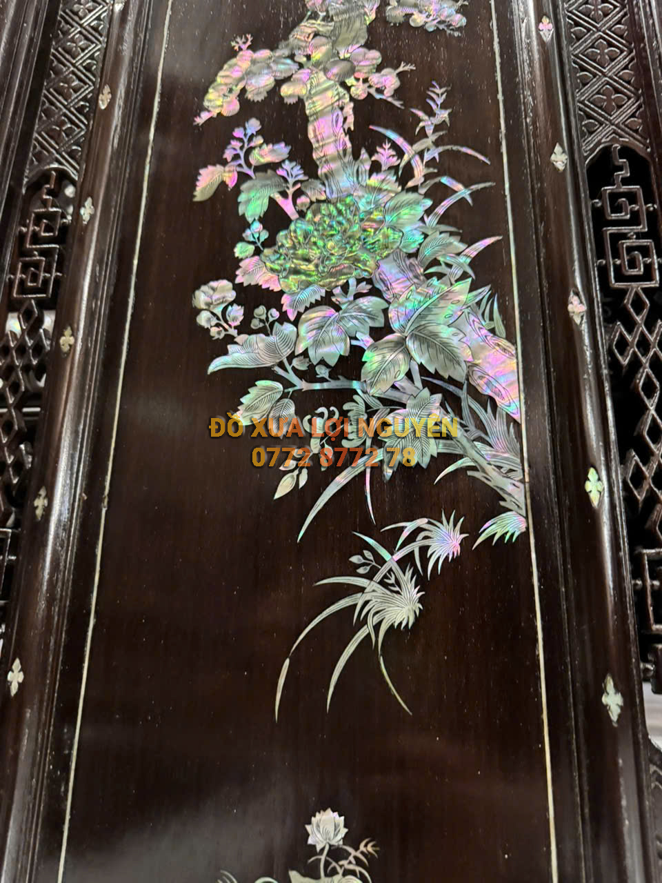 Tranh tứ quý gỗ gõ mật, cẩn ốc Singapore