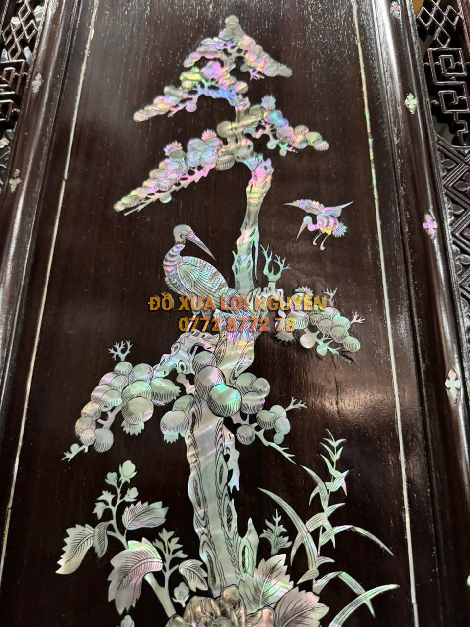 Tranh tứ quý gỗ gõ mật, cẩn ốc Singapore