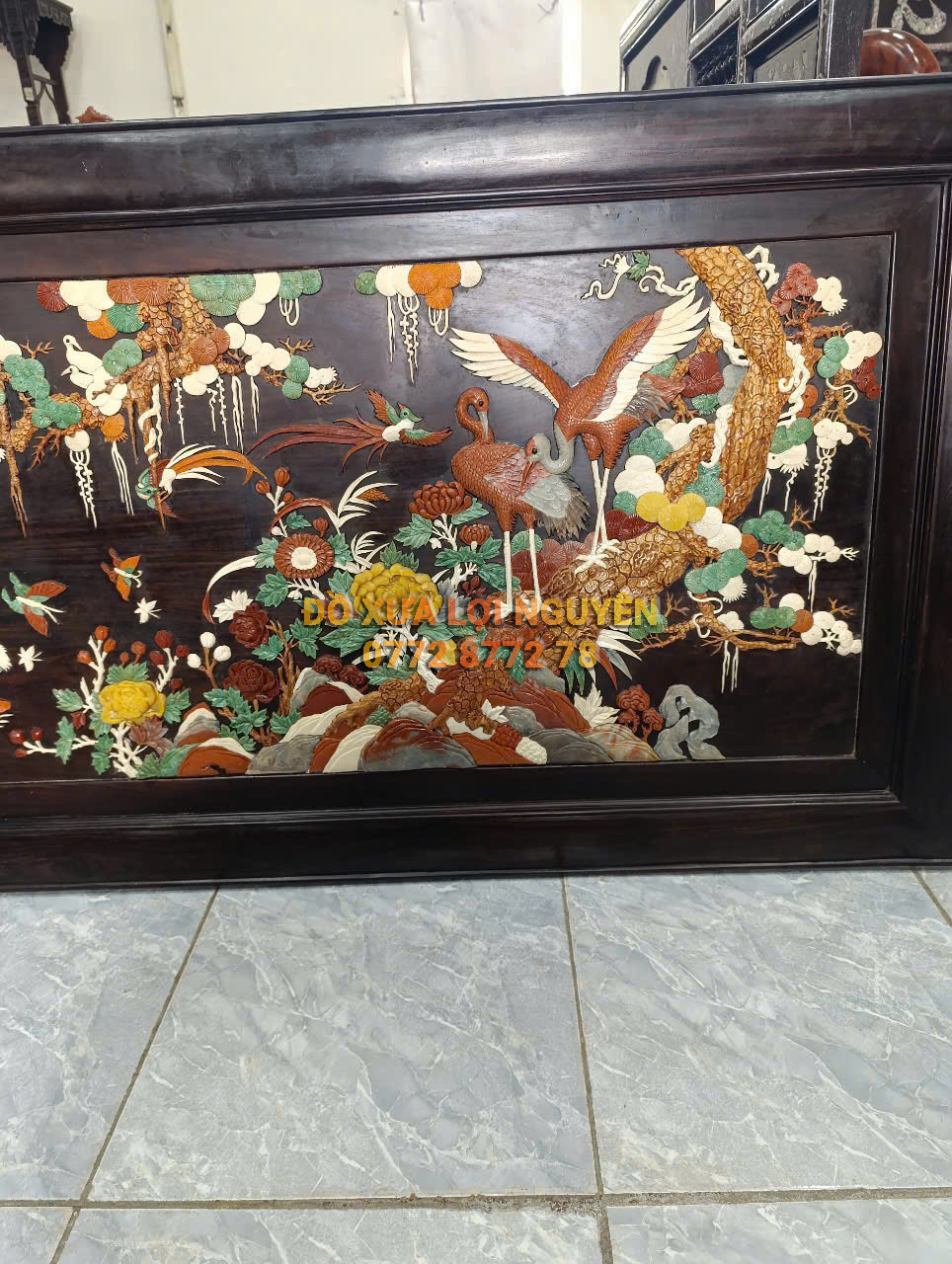 Tranh bách điểu chầu hoàng, gỗ trắc ta xưa